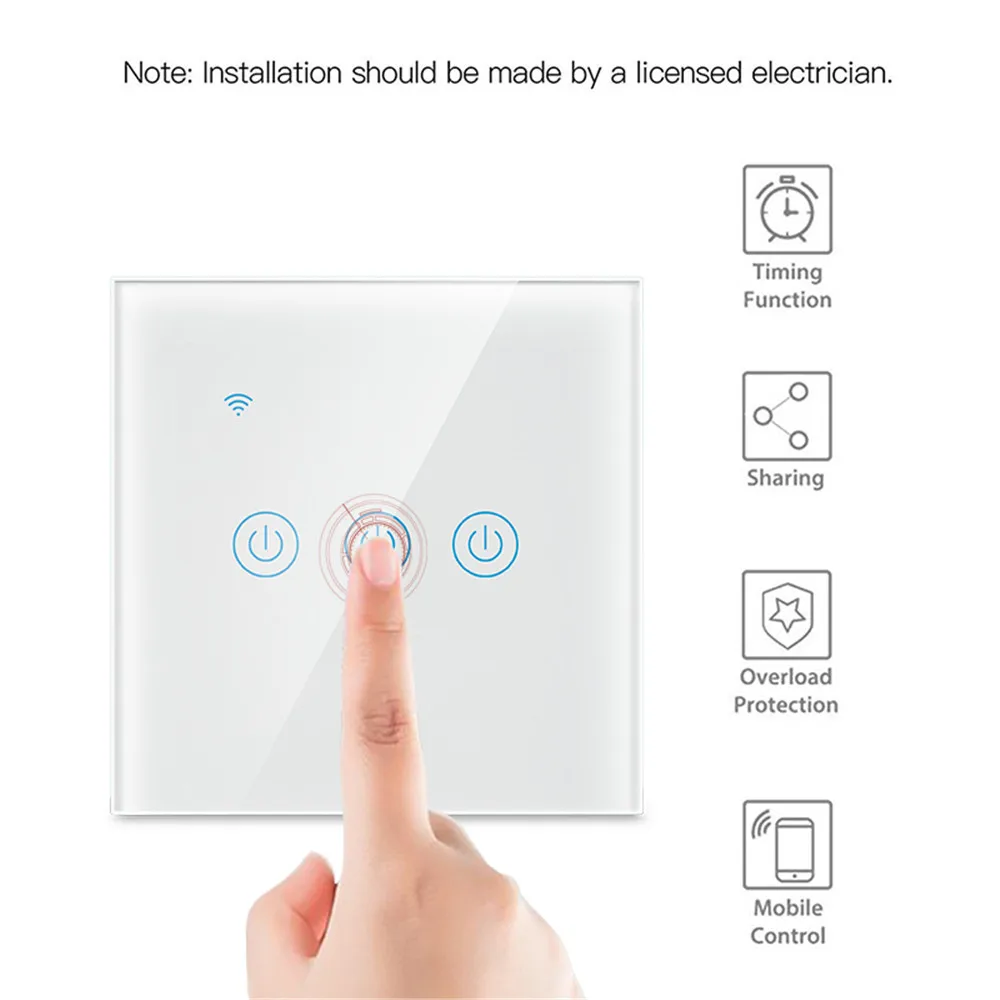 

1/2/3 Gang 1 way Smart WiFi Wall Light Switch Smart Tempered glass panel Touch Wall Switch Work With Google Home Alexa