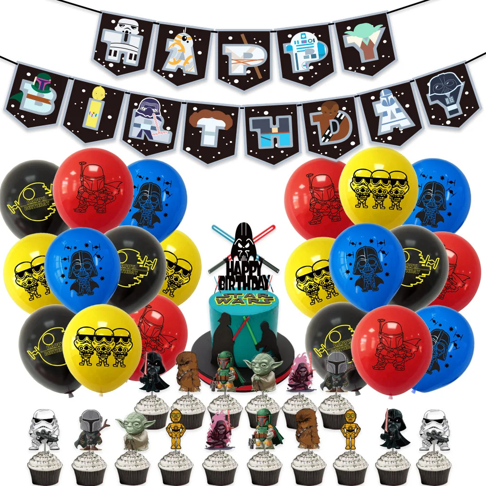 Star Wars Mandalorian Theme Party Decoration Latex Balloon Set Anime Happy Birthday Flags Banners Cake Card Kid's Favorite Toys | Дом и