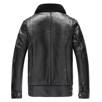 

Genuine Leather Jacket Men Cow Leather Down Cotton Autumn Winter Warm Thick Flight Jacket Plus Size Coat 19-812 MF604
