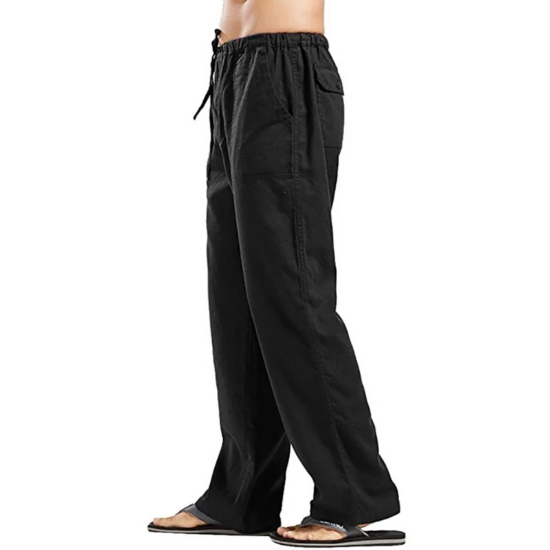 Pantalones de lino para hombre, Pantalón cómodo de cintura elástica, transpirable, Color sólido, informal, de verano