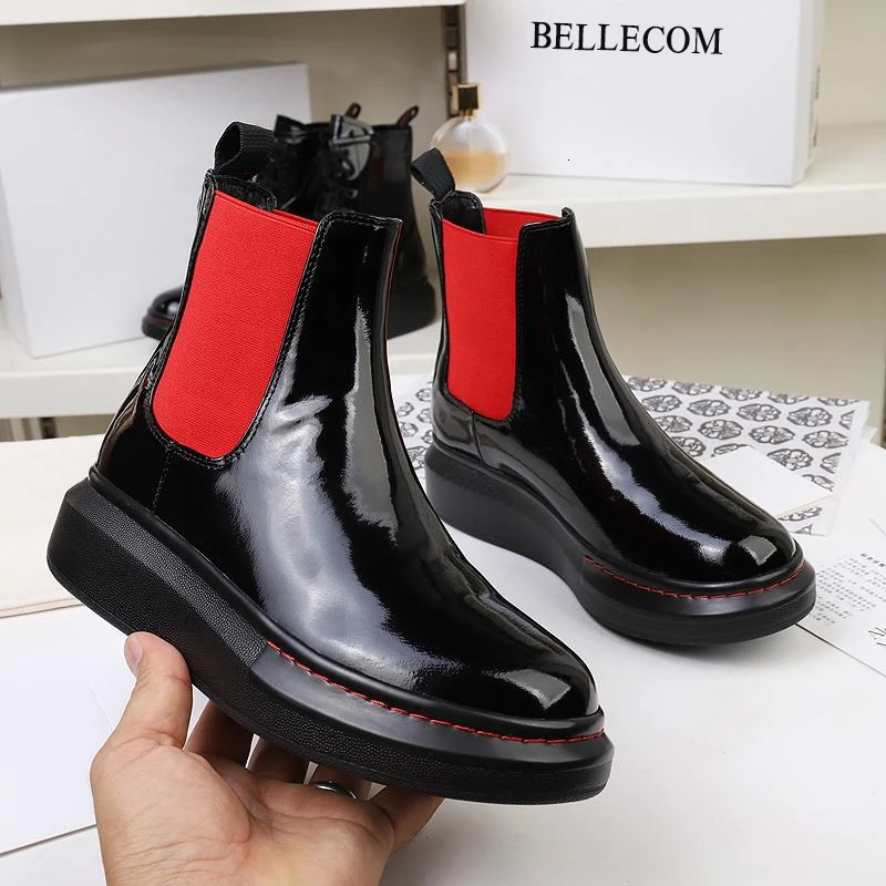 

BELLECOM 2019 Autumn and Winter Analysis of Women's Painted Leather Thick Bottom Chelsea Boots