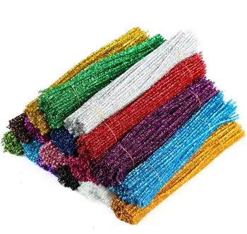 

100pcs 6mm x 300mm Metalic Glitter Lake blue Chenille Stems Children Handmade Education Chenille Craft Christmas Tree Decoration