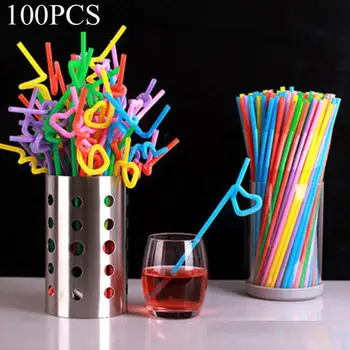 

100pcs/Set Multicolor Bendable Plastic Straws for Party Drinking Straw Kitchen Tools
