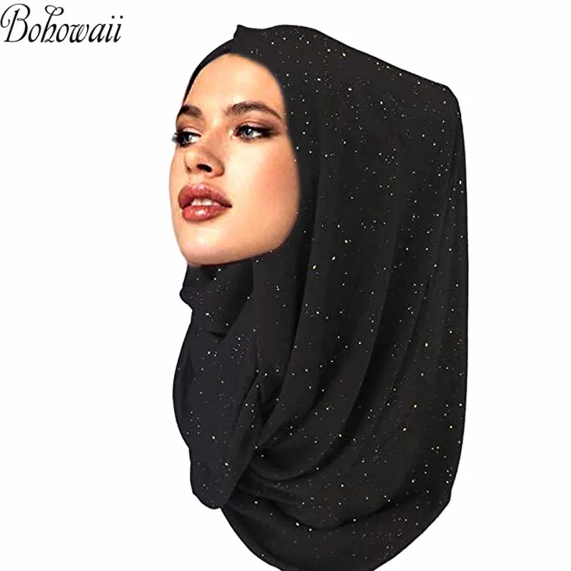 

Glitter Sequins Turbantes Sun Proof Multi-purpose Solid Color Musulman Hejab Lightweight Fashion Hair Scarf for Womens Hijab