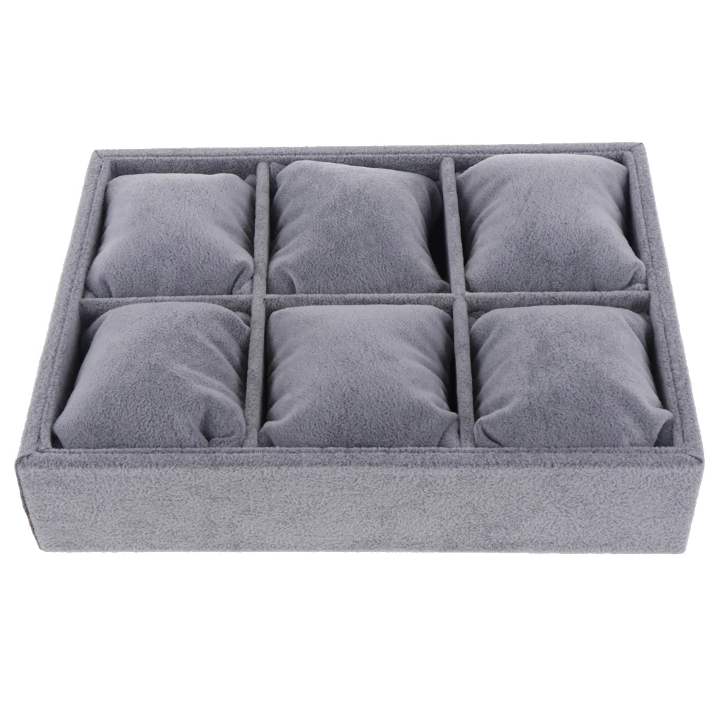  Watch Jewellery Tray Organizer Showcase Display Box Holder Storage Stackable Velvet 6 Grid Pillows 
