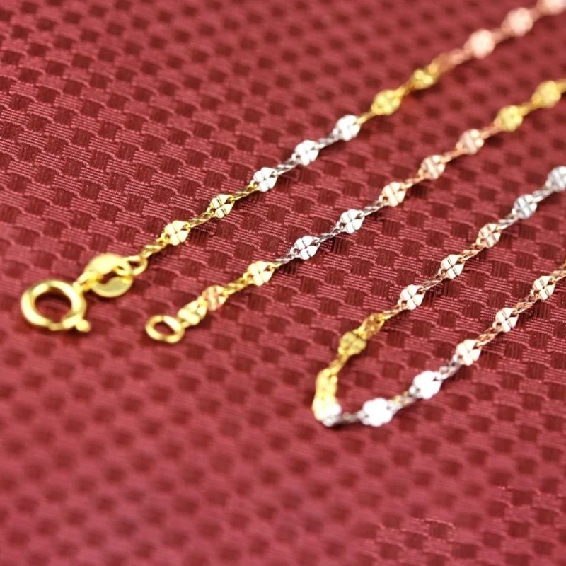 18K Multi-tone Gold Чистое Твердое 18 К Золотое ожерелье для женщин клевер удачи стиль звено цепи ожерелье 1" 18" 1.8mw - Цвет камня: 18K Multi-tone Gold