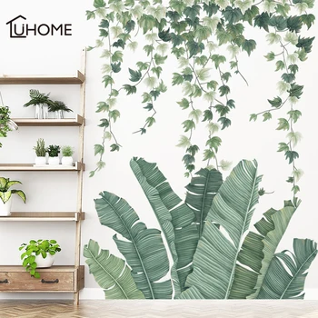 

Removable Wall Stickers for Living Rooms Green Leaf Flower Vine Plant Home Decals Nordic Wall Decoration Bedroom Home Decor