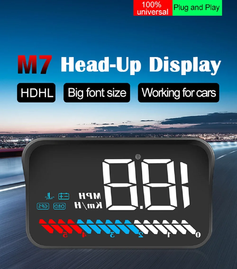 OBD2 gps двойная система, скоростной метр, дисплей, скорость оборотов в минуту, расход топлива, время вождения с сигналом, гудение, лобовое стекло, проектор M7