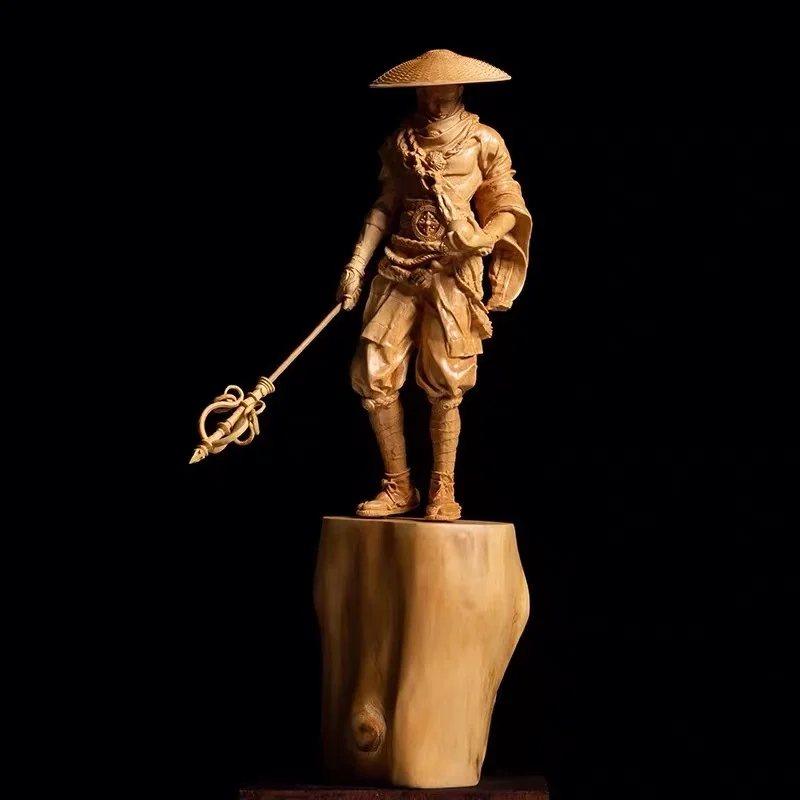 D181a 29 x 11 x 9 CM Hand Carved Boxwood Figurine Kung fu Monk Statue