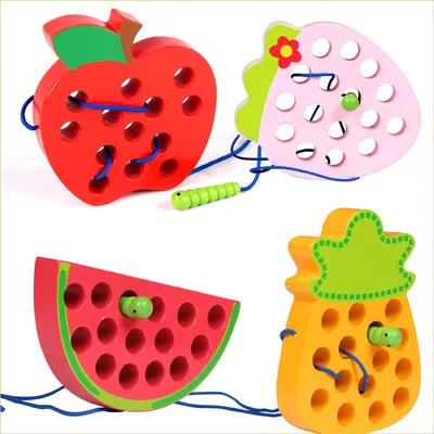 

Baby Worm Eating Apple Threading Hands-on Toy 1-2-3-4-Year-Old Children Early Childhood Educational Wooden Toys