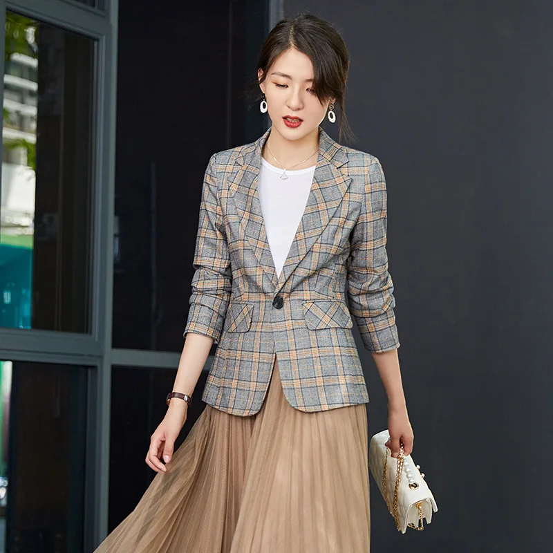

2019 Autumn And Winter New Style Khaki Pattern Short Korean-style Fashion Double Breasted Slim Fit Casual Online Celebrity-Coat