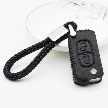 

For Peugeot 206 207 301 306 307 Sw 308 407 408 507 508 2008 3008 Car Key Cover Case Real Leather Key Ring Protection Shell