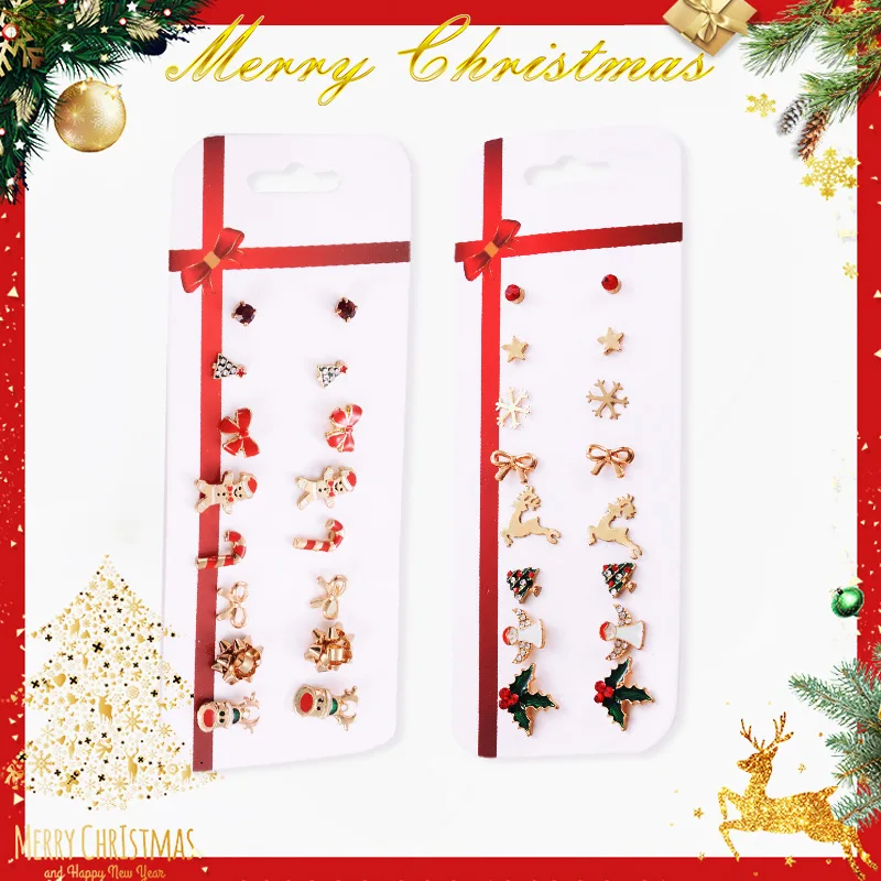 

8Pairs/Set Crystal Christmas Stud Earrings For Women Santa Claus Tree Elk Christmas Earrings Jewelry Girls Gifts Accessories