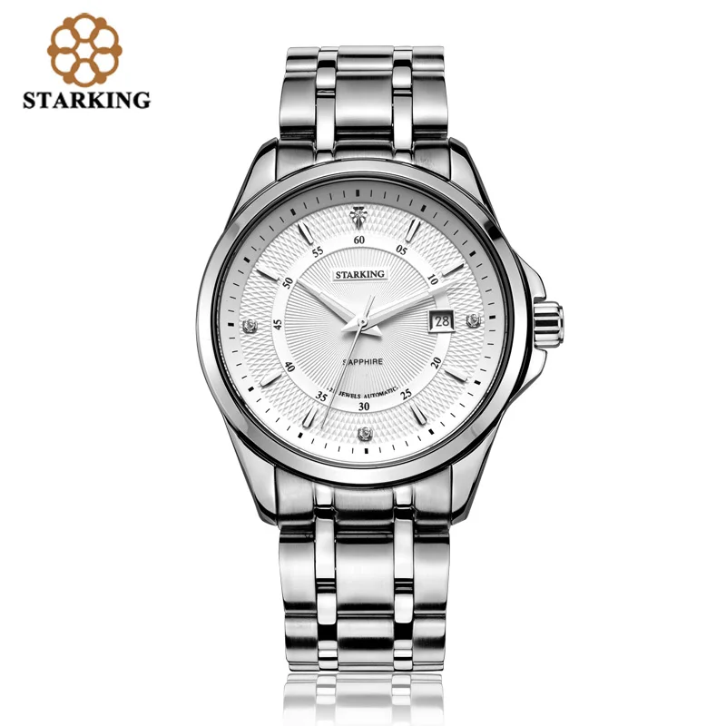 STARKING Top Brand Luxury Men's Watch Rerto Design Automatic Self-wind Stainless Steel WristWatch Waterproof relogio masculino - Цвет: white wristwatch