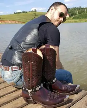 

2020 Men's New Fashion Pu Leather Cowboy Boots Med Heel Motorcycle Boots Casual High Quality Mens Boots Zapatillas Hombre 4M637