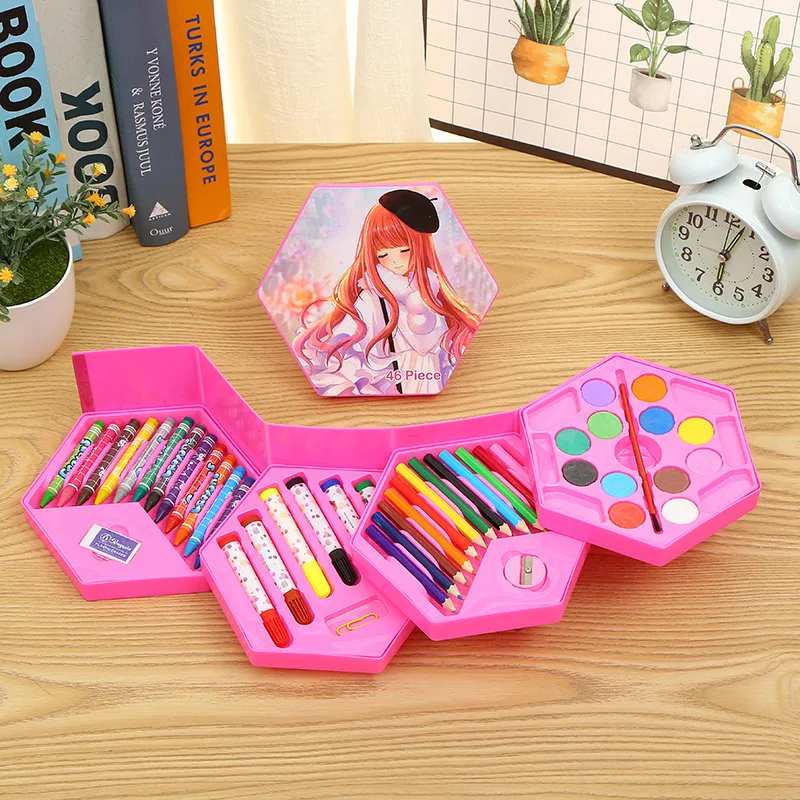 46pcs Practical Student Painting Stationery Set Gift Box And Girls Cute Stationery  Set For Kid Gift Paint School Supplies - Stationery Set - AliExpress