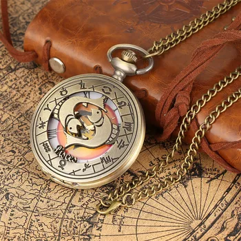 

Zodiac Pisces Pocket Watch for Men Women Hollow Bronze Case Necklace Pendant Watch Gift for Boyfriend Girlfriend Drop Shipping