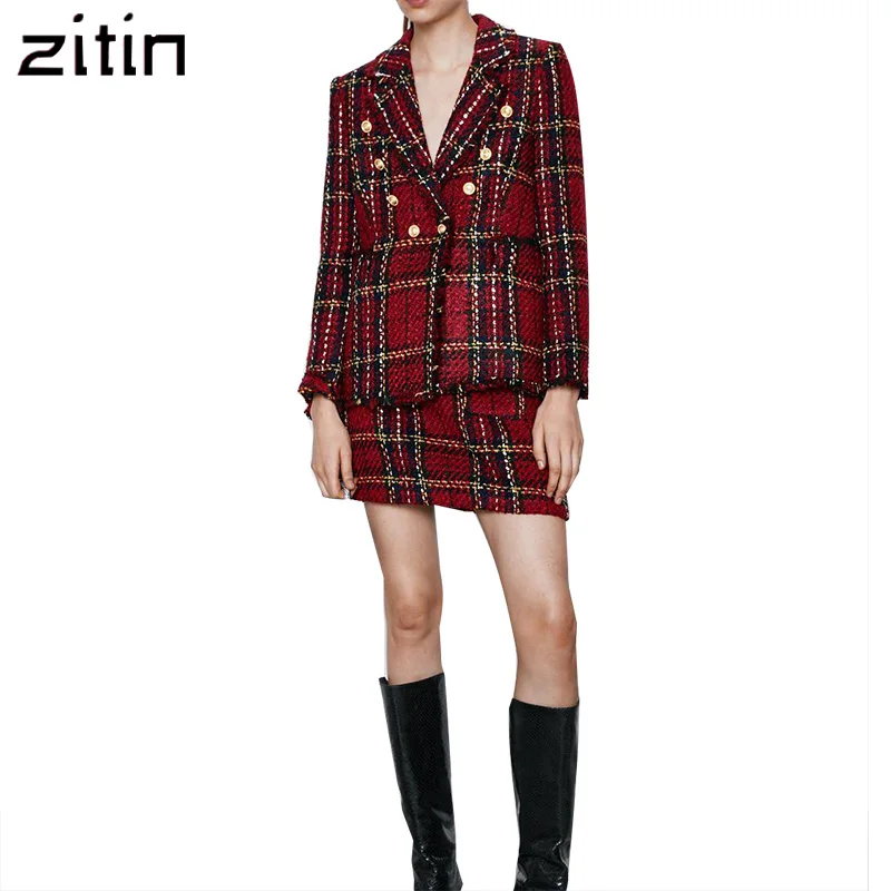 

women elegant coat double breasted frayed checked tweed blazers buttons jacket office wear female casual outwear top blusas