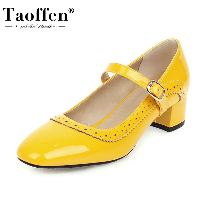 

Taoffen Size 34-48 Office Ladies Pumps Square Toe Spring Office Ladies Pumps Patent Leather Dress Party Wedding Shoes Footwear
