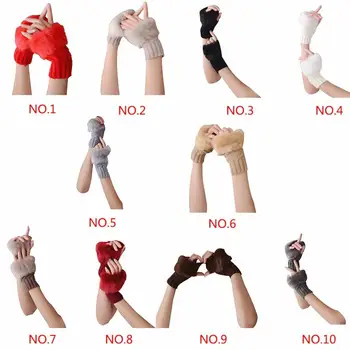 

Winter Warm Woolen Fur Gloves Women Stretchy Wrist Fingerless Adult Fashion Solid Mittens Glove gants femme