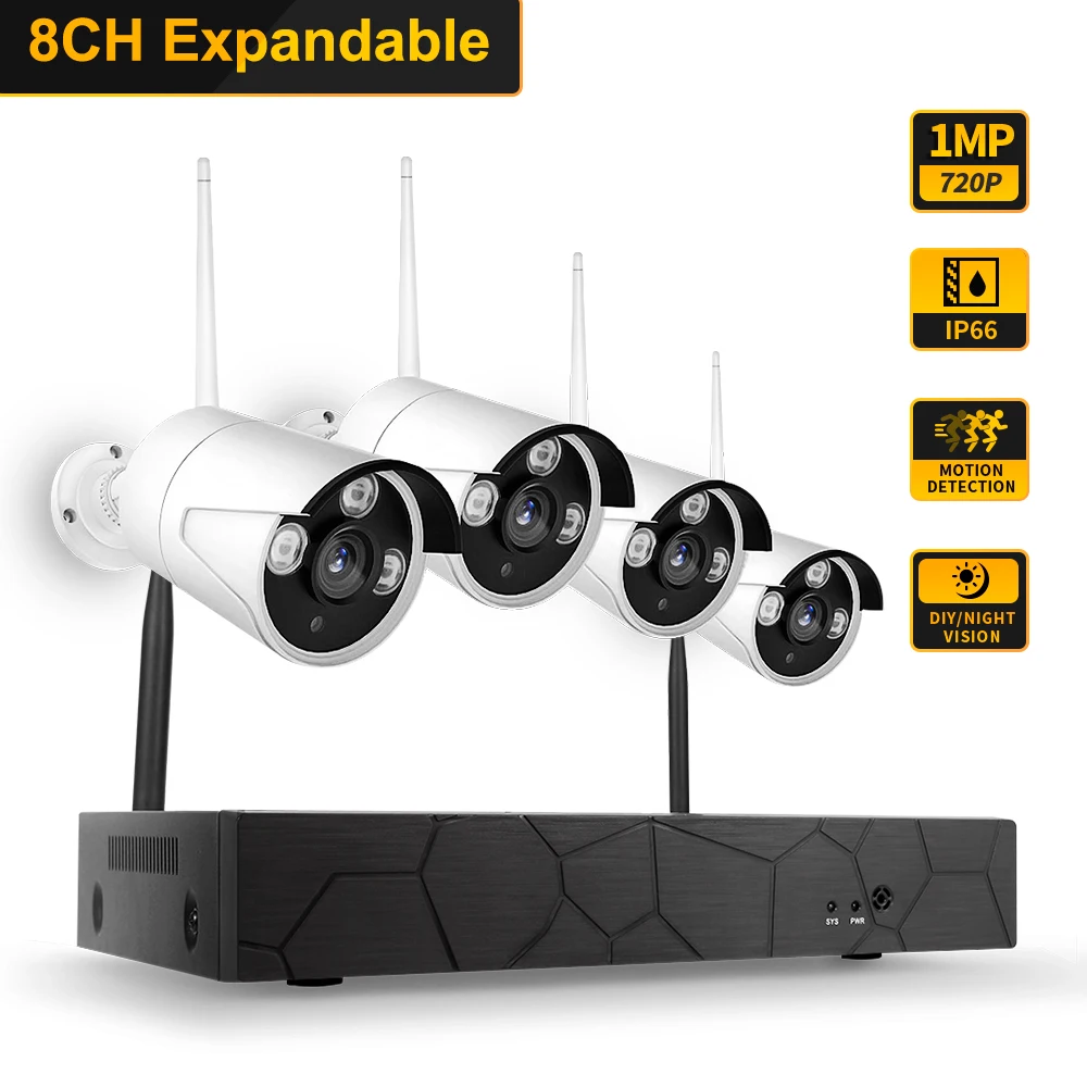 

Video Surveillance Kit Wireless NVR Kit Security Surveillance System 720P WIFI Home Security Camera Monitor Motion Detection