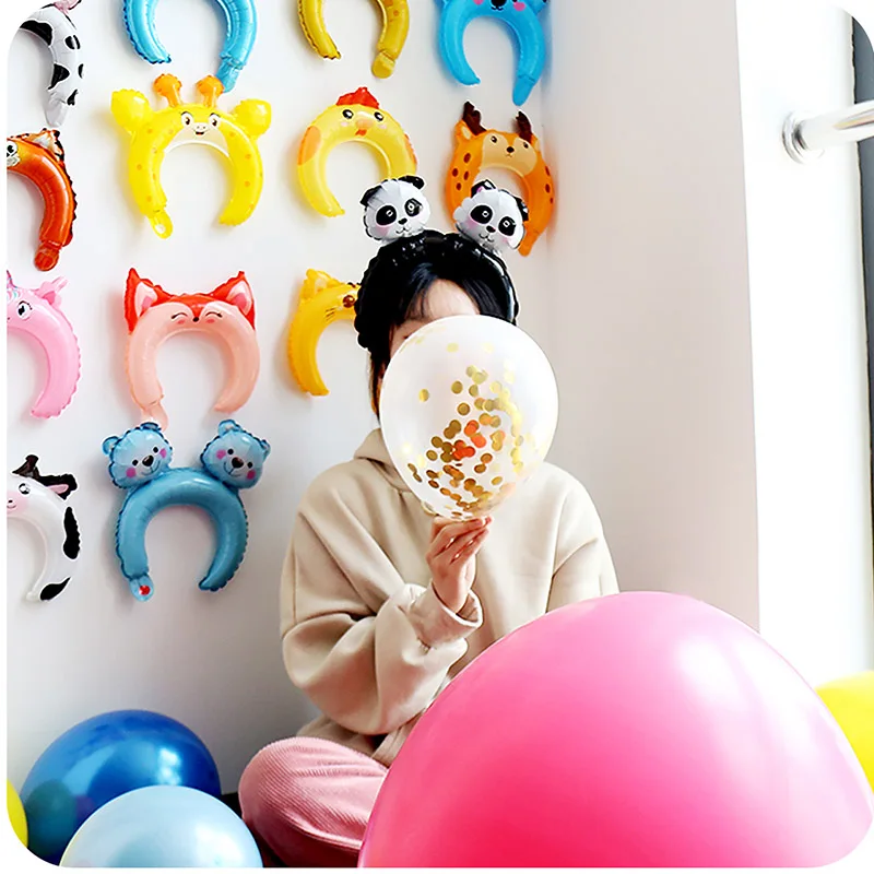

10PCS Cute Foil Balloon Cartoon Animals Headband Happy Birthday Kids Toys Wedding Party Baby Shower Decoration Child Decor