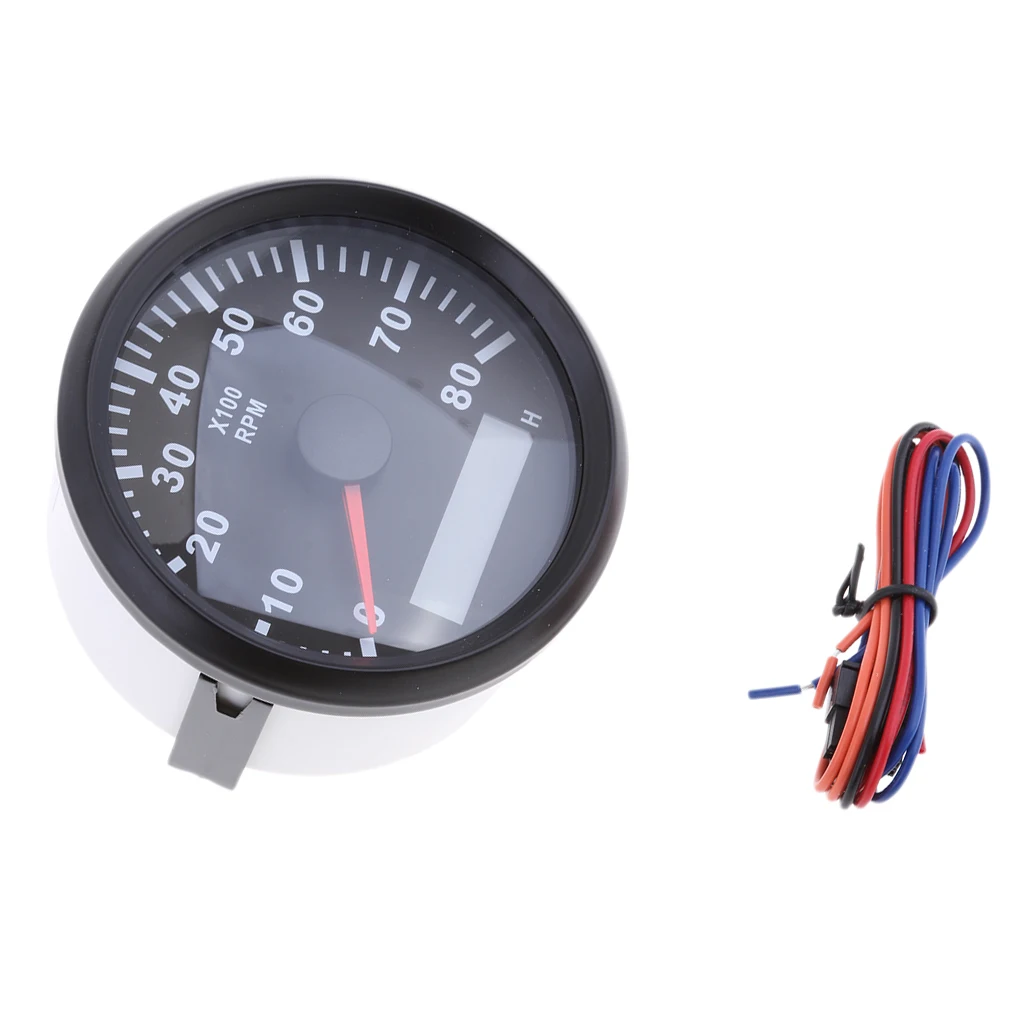 85mm 0-8000 RPM Tachometer Gauge Hour Meter Red Color Reading Pointer #2
