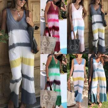 

Women's Summer Fashion Loose Sleeveless Vest Printed Jumpsuit Wide Leg Rompers