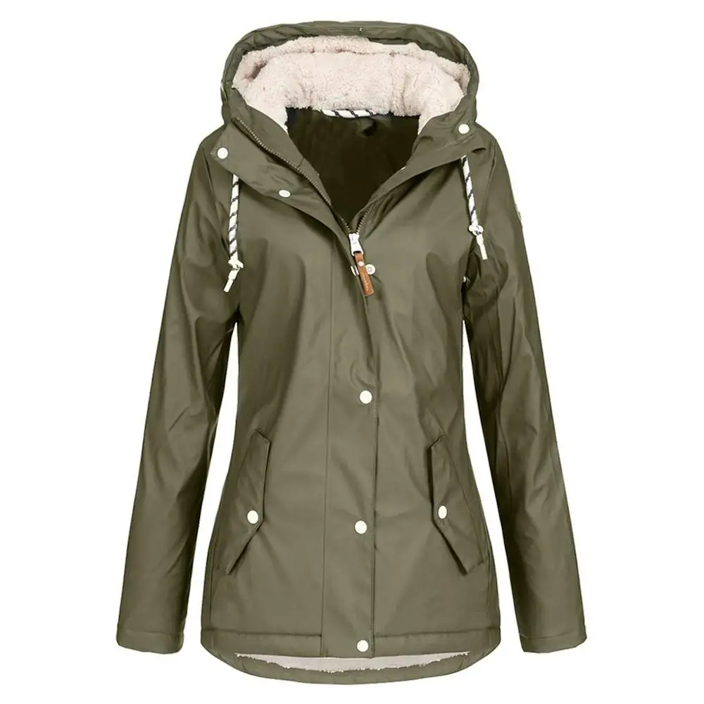 Зимняя женская куртка модная Осенняя однотонная дождевик для улицы плюс Водонепроницаемый плащ с капюшоном ветронепроницаемые пальто куртки для женщин - Цвет: velvet army green