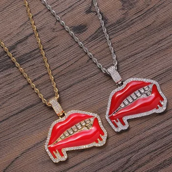 

Hip Hop Claw Setting AAA+ CZ Stone Bling Iced Out Mouth Pendants Necklaces for Men Rapper Jewelry Drop Shipping