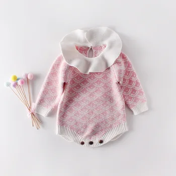 

Baby Girls Clohes 2020 Autumn Doll Collar Lining Knitting Wool Newbron Jumpsuit Baby suit Hartwear Toddler Baby Girl Romper