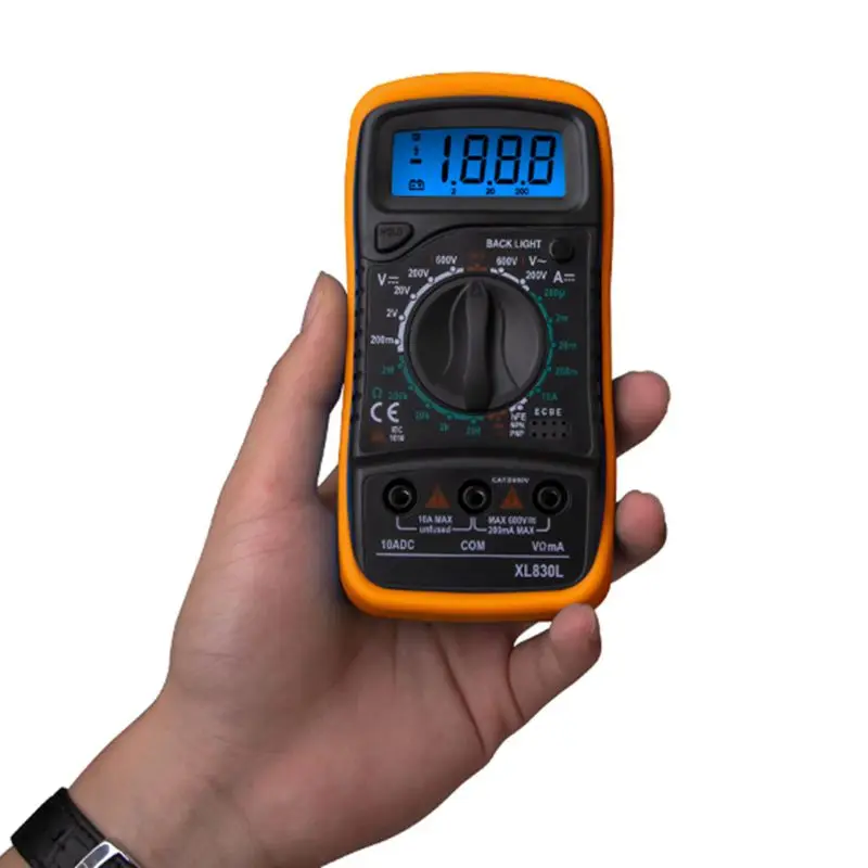 

XL830L Digital Multimeter Handheld LCD Backlight AC/DC Ammeter Voltmeter Resistance Transistor Ohm Tester Meter Multifunction