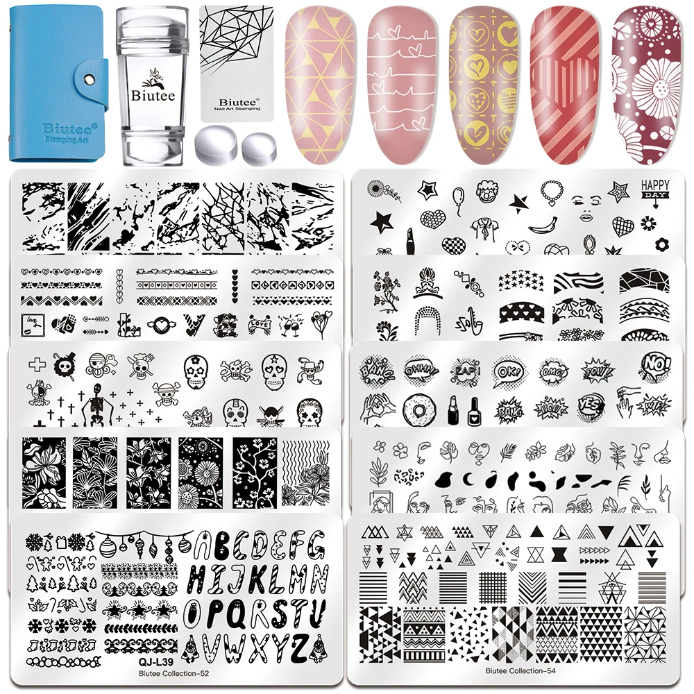 

BIUTEE Nail Art Stamping Plates Kit 1Crystal Clear Stamper 1 Craper Lace Flower Hot Animal Pattern Nail Art Stamp Template Image