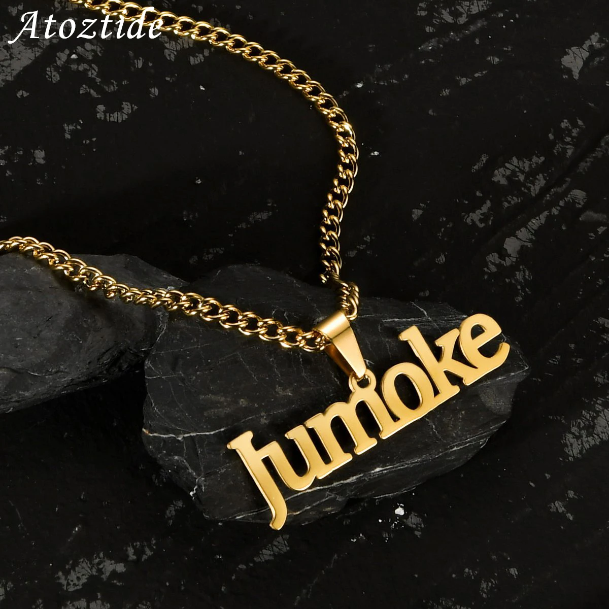 Atoztide nome personalizzato collana con lettera Hip-Hop doppia catena placcata spessa Figaro Piercing pendenti intaglio per regalo donna