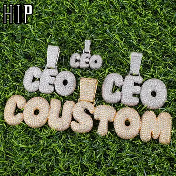 

Hip Hop 3 Size Custom Name Bubble Letters Cubic Zirconia Iced Out Chain Pendants & Necklaces For Men Jewelry With Solid Back
