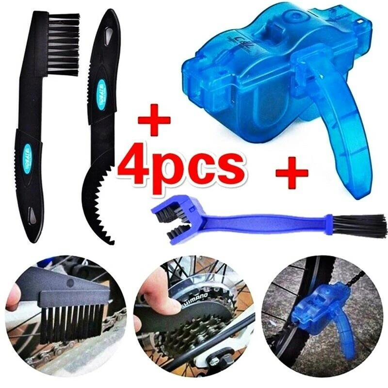 Practical 4 Pieces Cleaning Tool Set Portable Comfortable Handle Bicycle Chain Wheel Cleaner Tool Kit For Road Mountain Bike afbeelding