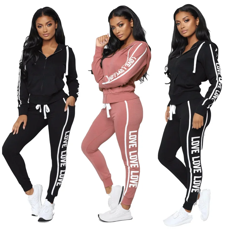 

ZOGAA 2019 New Women Set 2 Pcs Pant + Hooded Casual Tracksuit Fitness Sportswear Sweatshirts Letter Printed Slim Fit Tracksuits
