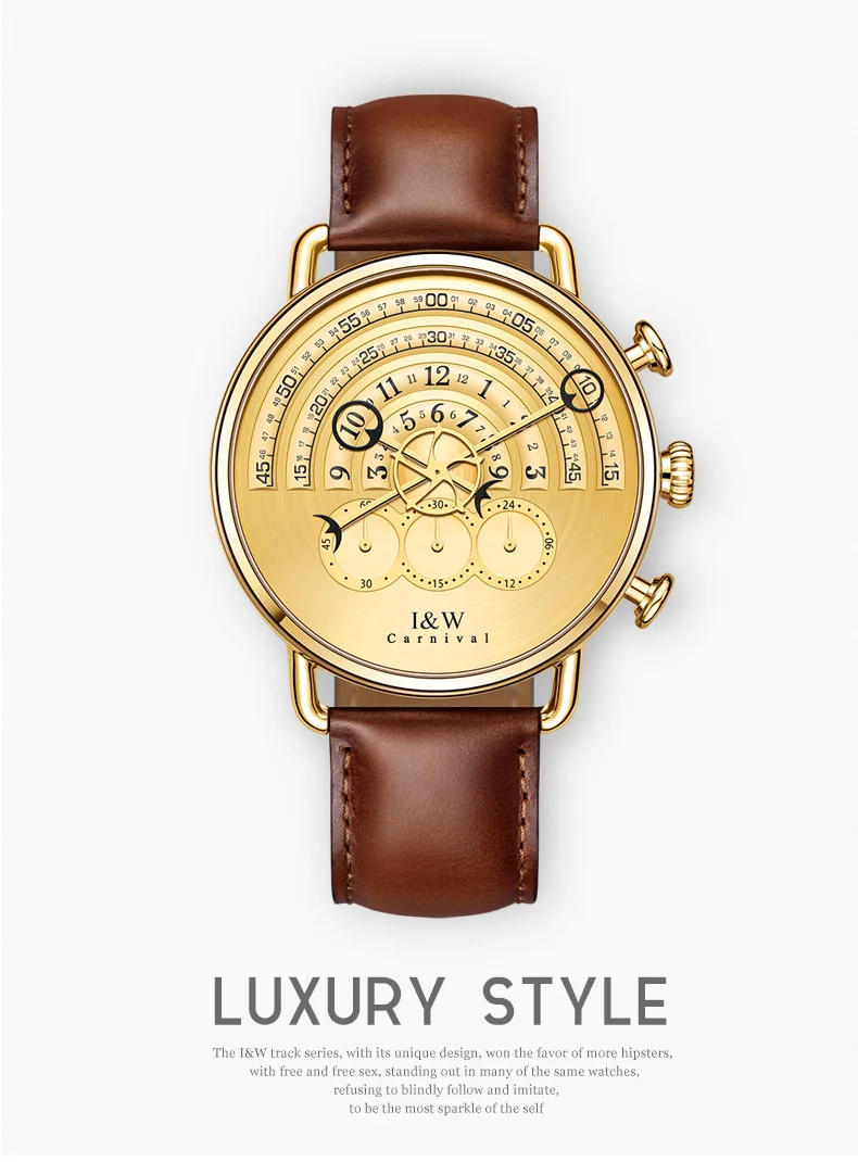 CARNIVAL I& W кварцевые часы для мужчин с кожаным ремешком Мужские часы Топ бренд класса люкс золотые мужские часы наручные часы relogio masculino