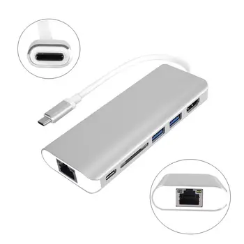 

Type-C HUB USB-C to HDMI 4K With 2-Port USB3.0 Power Delivery Gigabit Ethernet Adapter SD Card Reader Expansion Dock Base