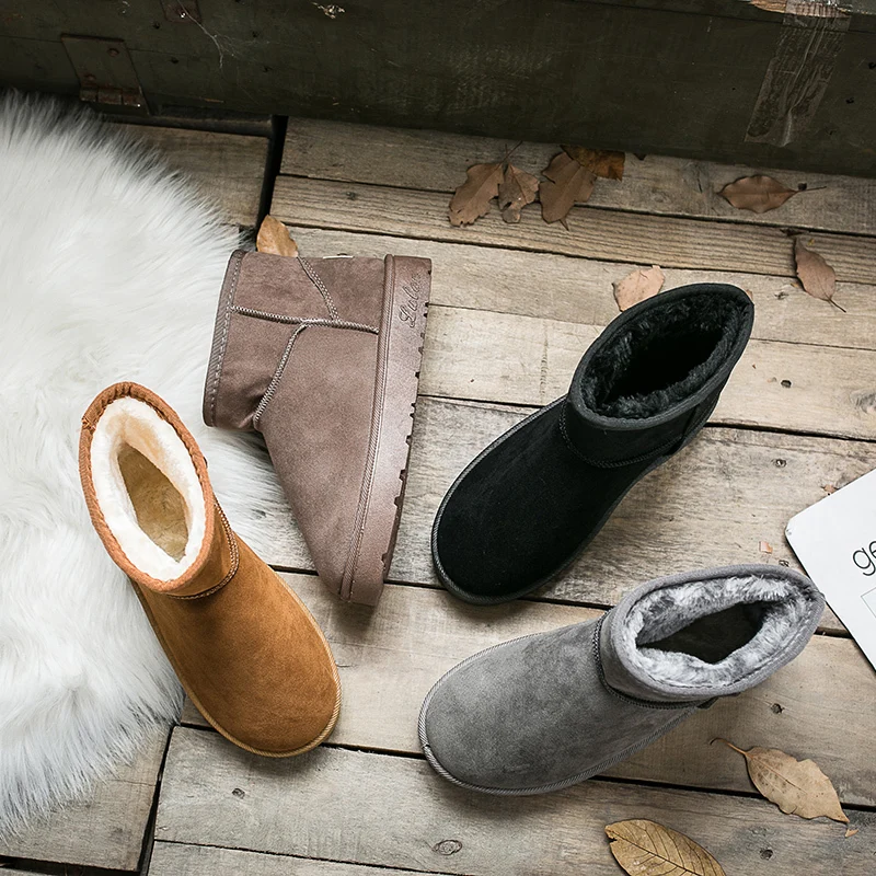 Rimocy/теплая плюшевая обувь; женские зимние ботинки из искусственной замши; цвет серый, черный; ботильоны на платформе; женская уличная повседневная обувь без застежки