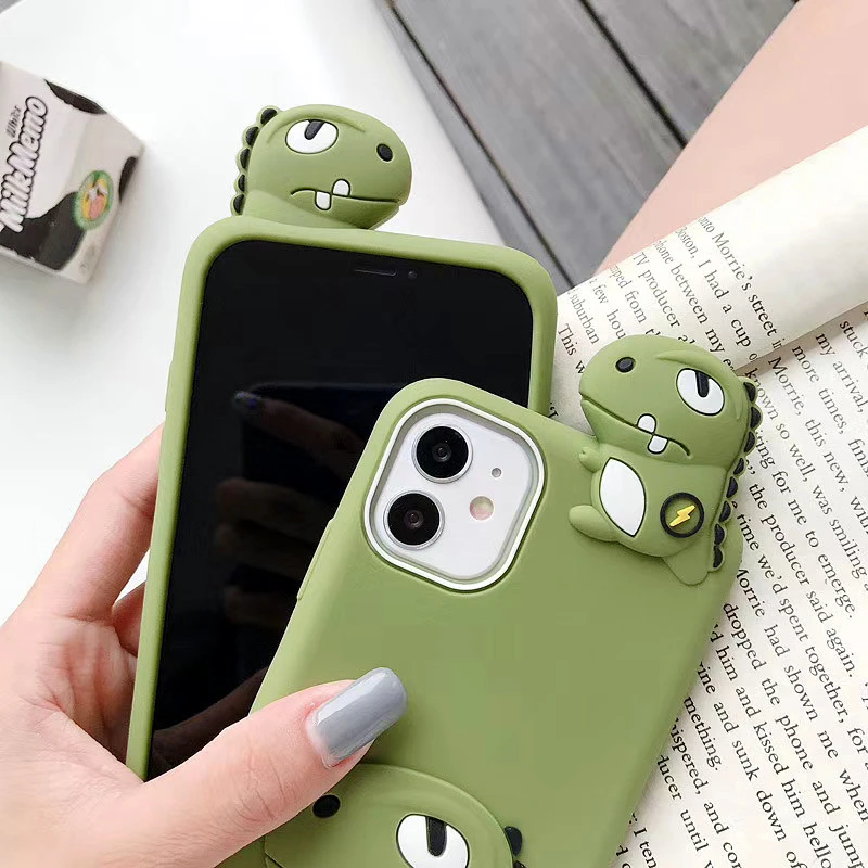 3D зеленый чехол для телефона с динозавром iPhone 11Pro Max XS 7 8 6 Plus XR милый мультяшный