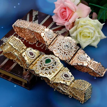 Sunspicems-cinturón marroquí elegante para mujer, cadena de cintura con diamantes de imitación de Color dorado y plateado, cinturón ajustable para caftán nupcial, joyería de boda 1