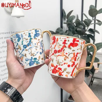 

Painted Gold Wide Mouth Creative Ceramic Cup Fashion Light Luxury Business Office Coffee Cup Creative Student Couple Mark Cup