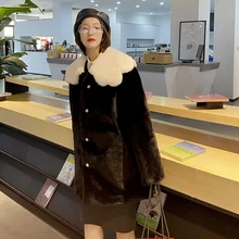 

2021 Winter Lotus Leaf Collar Imitation Fur Coat Women's Medium And Long Sheep Shearing Lamb Wool Academic Style Fashion Furry