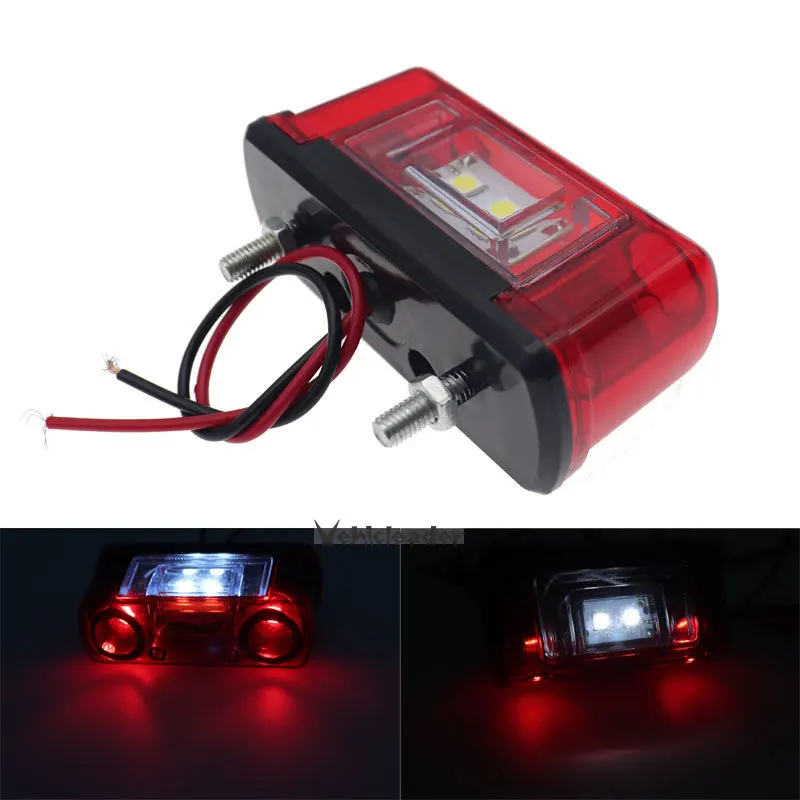 New 12v 24v Led License Number Plate Light Red Waterproof Universal Car Truck Lorry Trailer Tail