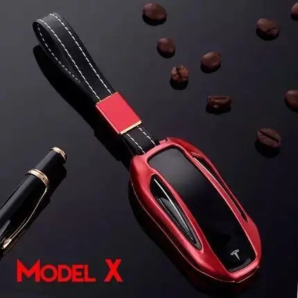 1 шт. чехол для ключа автомобиля для Tesla модель S модель X с ремнем алюминиевый сплав чехол для ключа сумка для хранения протектор стиль - Название цвета: set  red