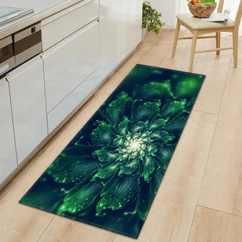 

Cool Flower Printed Kitchen Long Floor Mats Anti-slip Absorbent Living Room Carpet Bathroom Doormat Polyester Soft Hallway Rug