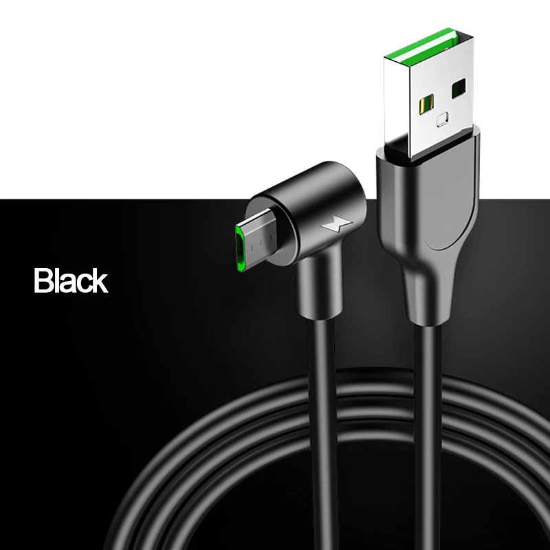 3A USB кабель Зарядное устройство Быстрая зарядка 90 градусов локоть данные Micro USB кабель для samsung S6 S7 Edge Microusb шнур Кабели для мобильных телефонов - Цвет: Черный