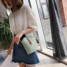 Женская модная сумка персонализированный цветок из искусственной кожи вышивка милая Наплечная Сумка шикарная сумка-ведро на цепочке