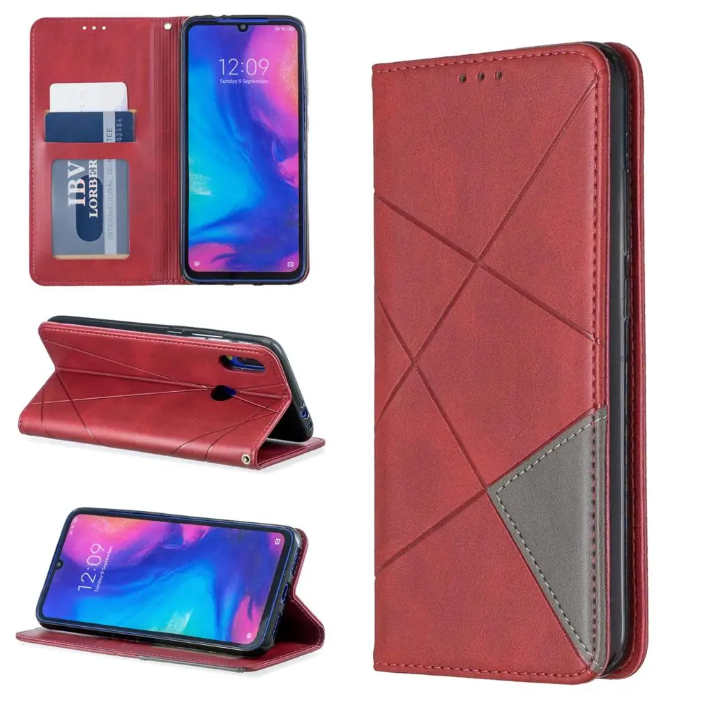 Чехол для Xiaomi Redmi 7A/K20/Redmi 7, роскошный чехол из искусственной кожи с магнитным сальто, чехол-кошелек для телефона Redmi Note7, Чехол для карт - Цвет: red